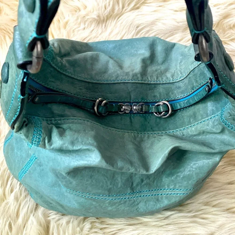 Rare Vintage Juicy Coutcher Teal Large leather Bag Boho Slouchy Distressed